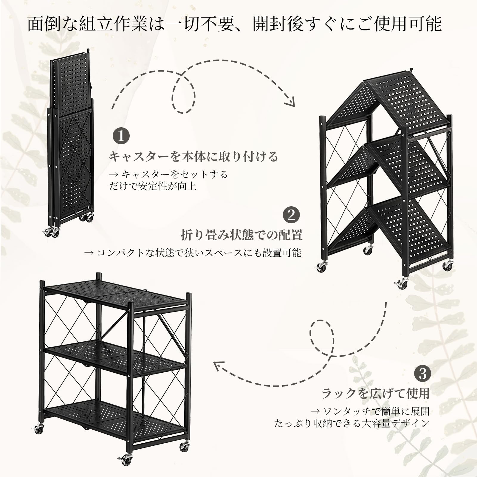 スチールラック棚折りたたみ折り畳みキャスター付き幅70cm５段黒ブラック スチールラック棚折りたたみ折り畳みキャスター付き幅70cm5段黒